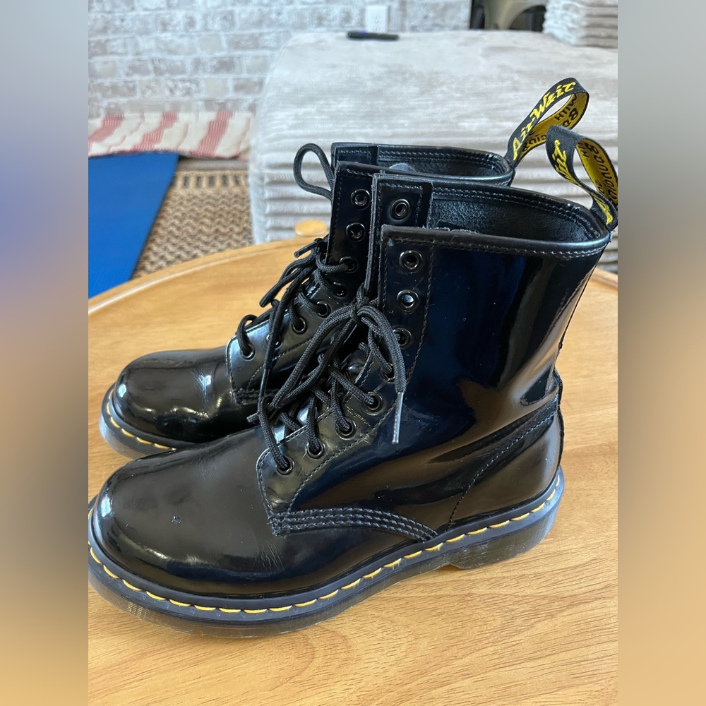 Dr. Martens Black Leather Combat Boots Chunky Sole Unisex